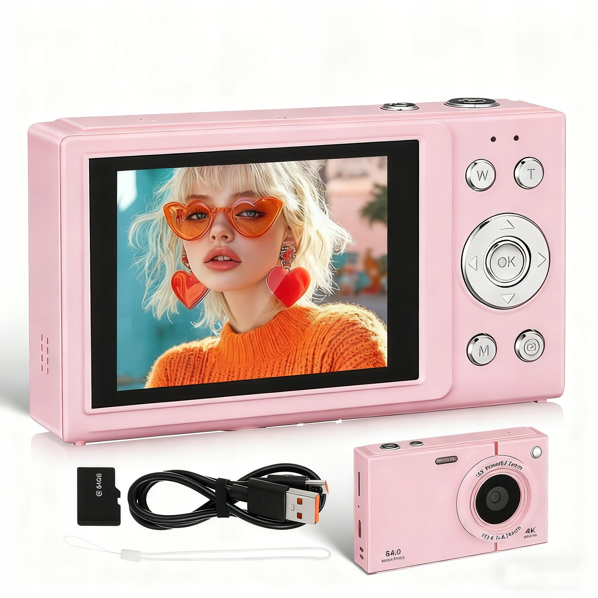 Módní Růžový Kompaktní Digitální Fotoaparát Na Cestování A Fotografování