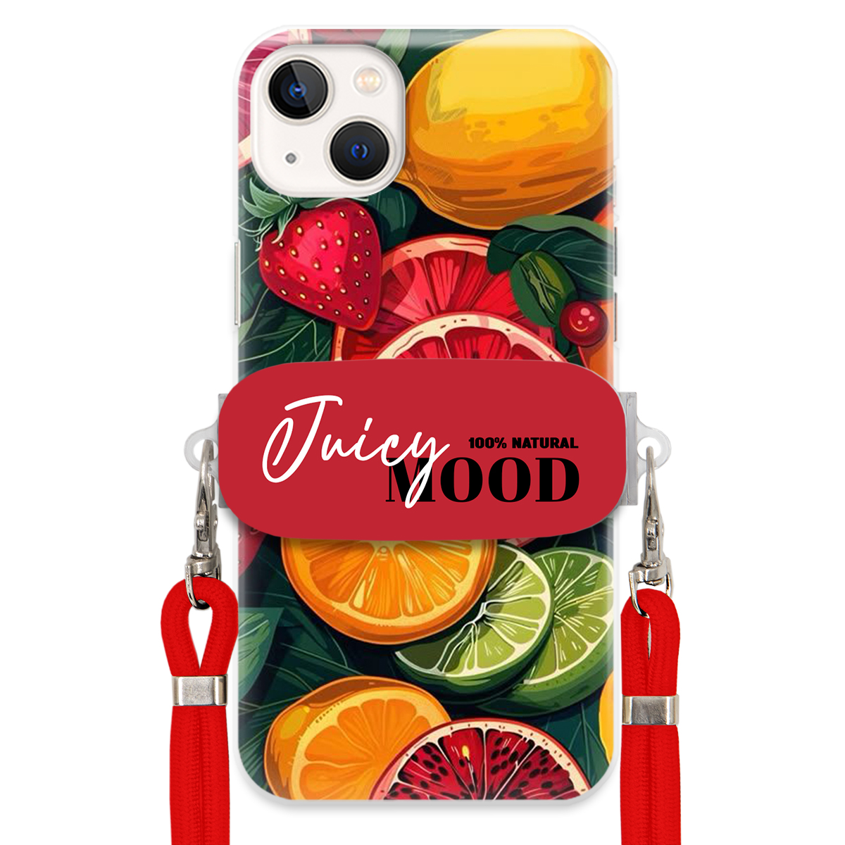Puzdro pre iPHONE 14 Plus Červené Crossbody vodítko držiak Juice Mood Ovocie