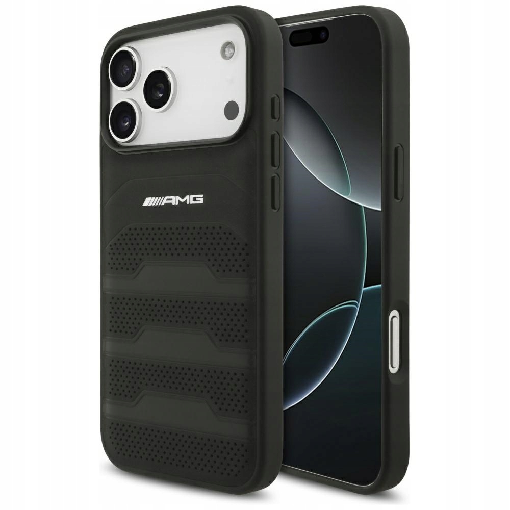 Pouzdro Amg Leather Debossed Lines Logo pro iPhone 17 Pro Max, černé
