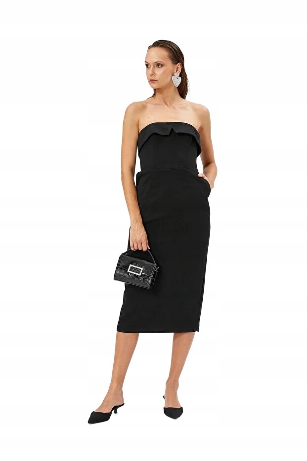 Koton Černé Šaty Bez Ramen S Volánem 38 5FA