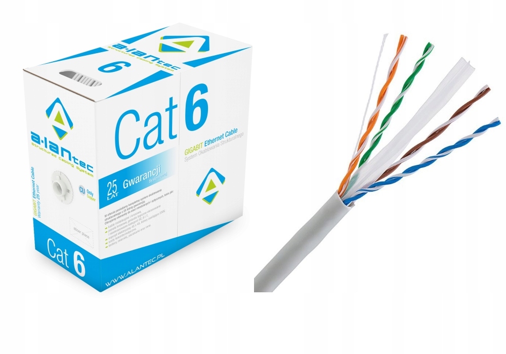 

Alantec Kabel skrętka drut Utp kat.6 100%cu 100m