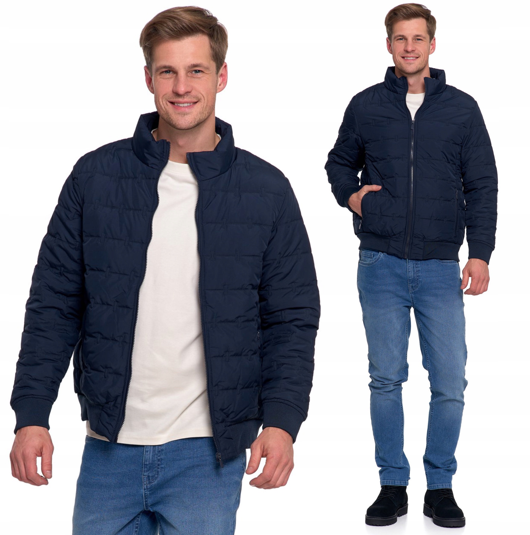 Pánská Přechodová Prošívaná Bunda Módní Bomber Klasická, Tmavě Modrá, M