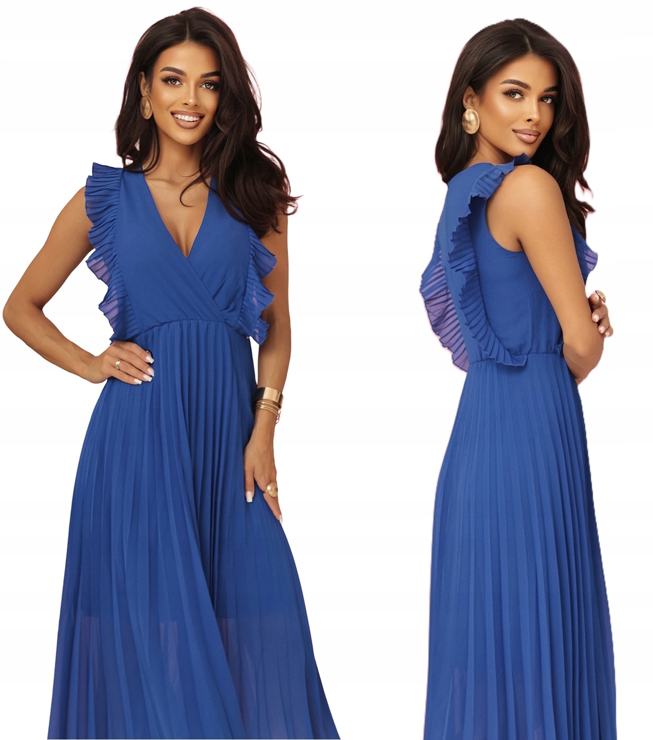 Plisovaná Šaty S Volánky Na Ramenou, Velký Výstřih Chabrový, Velikost XXL