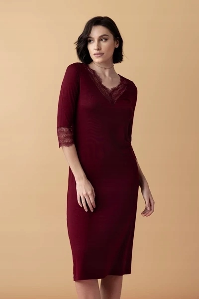 Poem košile noční midi s krajkou, červená XXXL