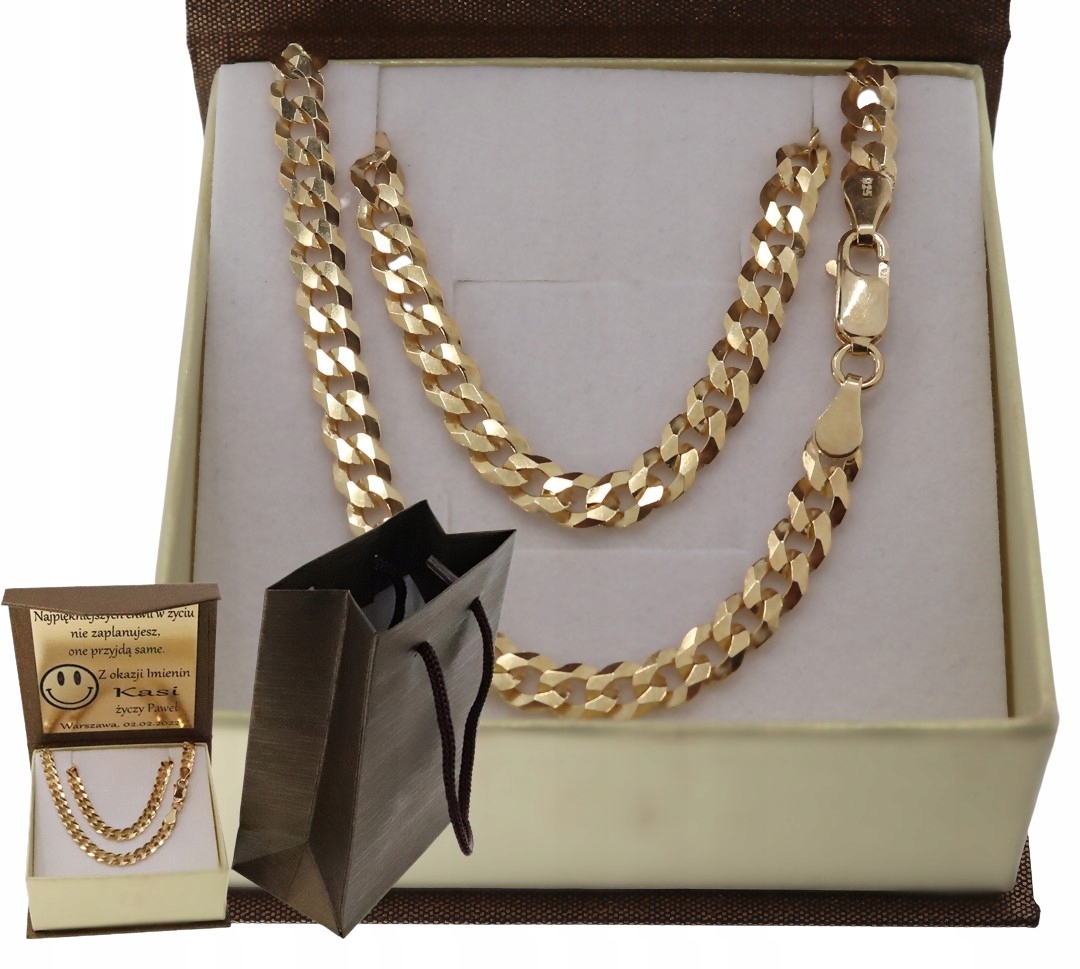 Zlatý Plný Řetízek Pánský Pancr 925 585 14k Pevný Gravírování Bonus