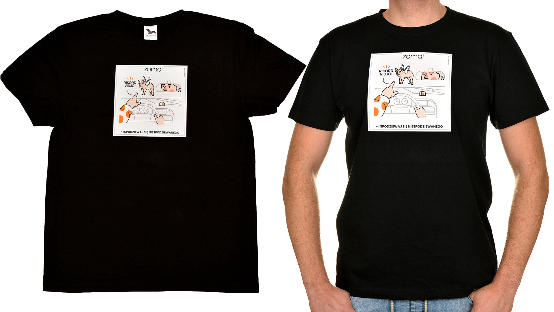 Koszulka BAWEŁNIANA L 70mai czarna nadruk UFO Rozmiar L