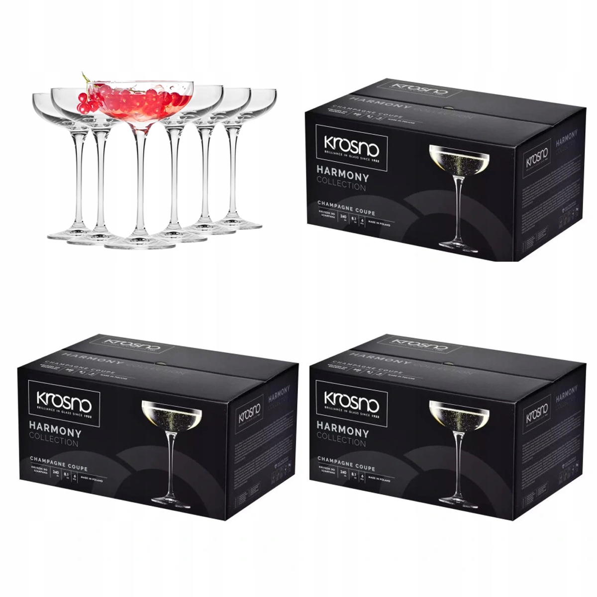 Ploché poháre na šampanské prosecco Krosno Harmony 24x240 ml