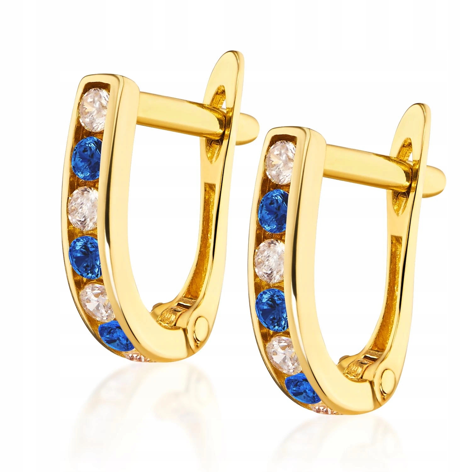 Zlaté Náušnice Modré Kameny 585 Obdélníky Na Svaté Přijímání Jako Dárek