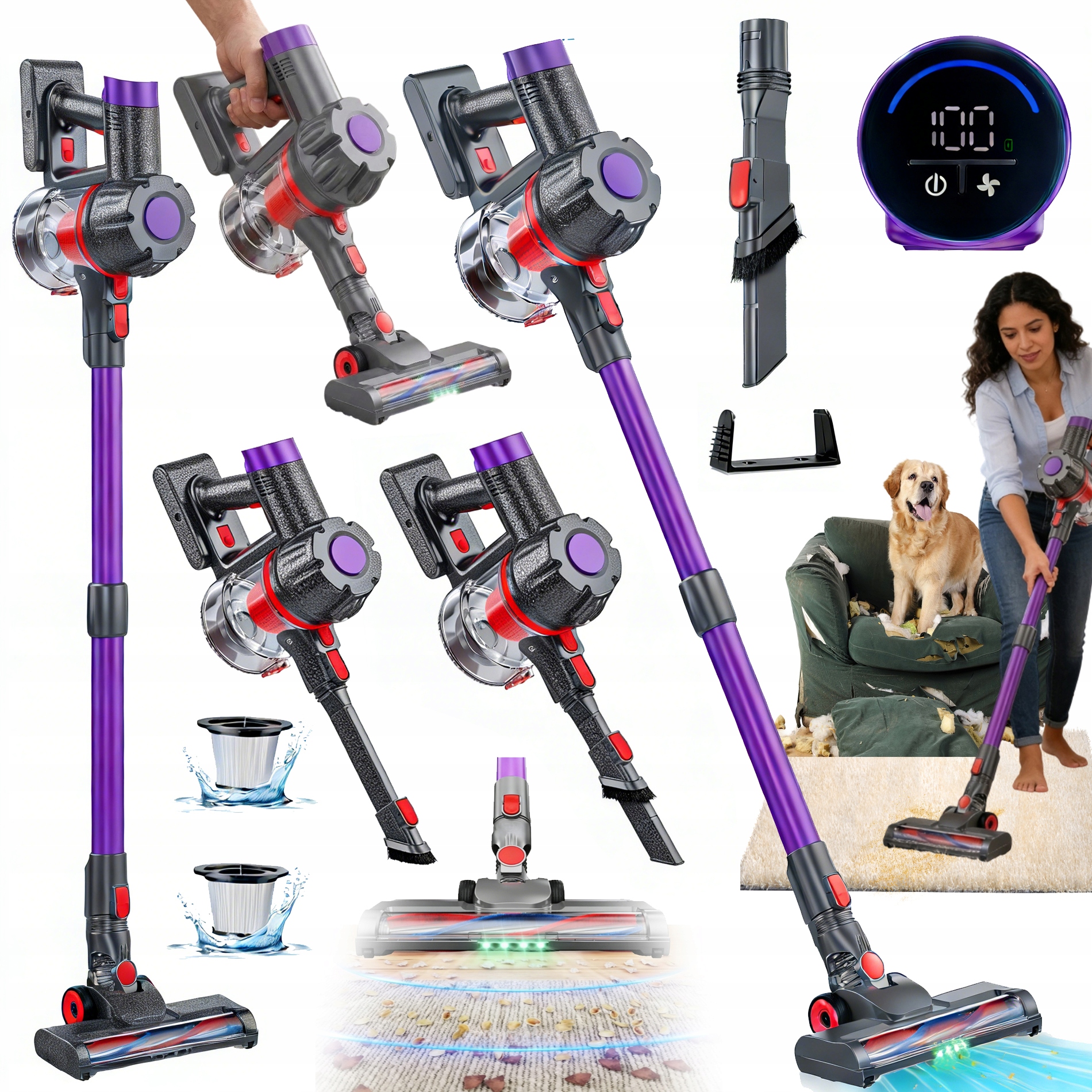 Vysavač 38000PA 450W Led 180° Pro Tmavá Místa V Domě