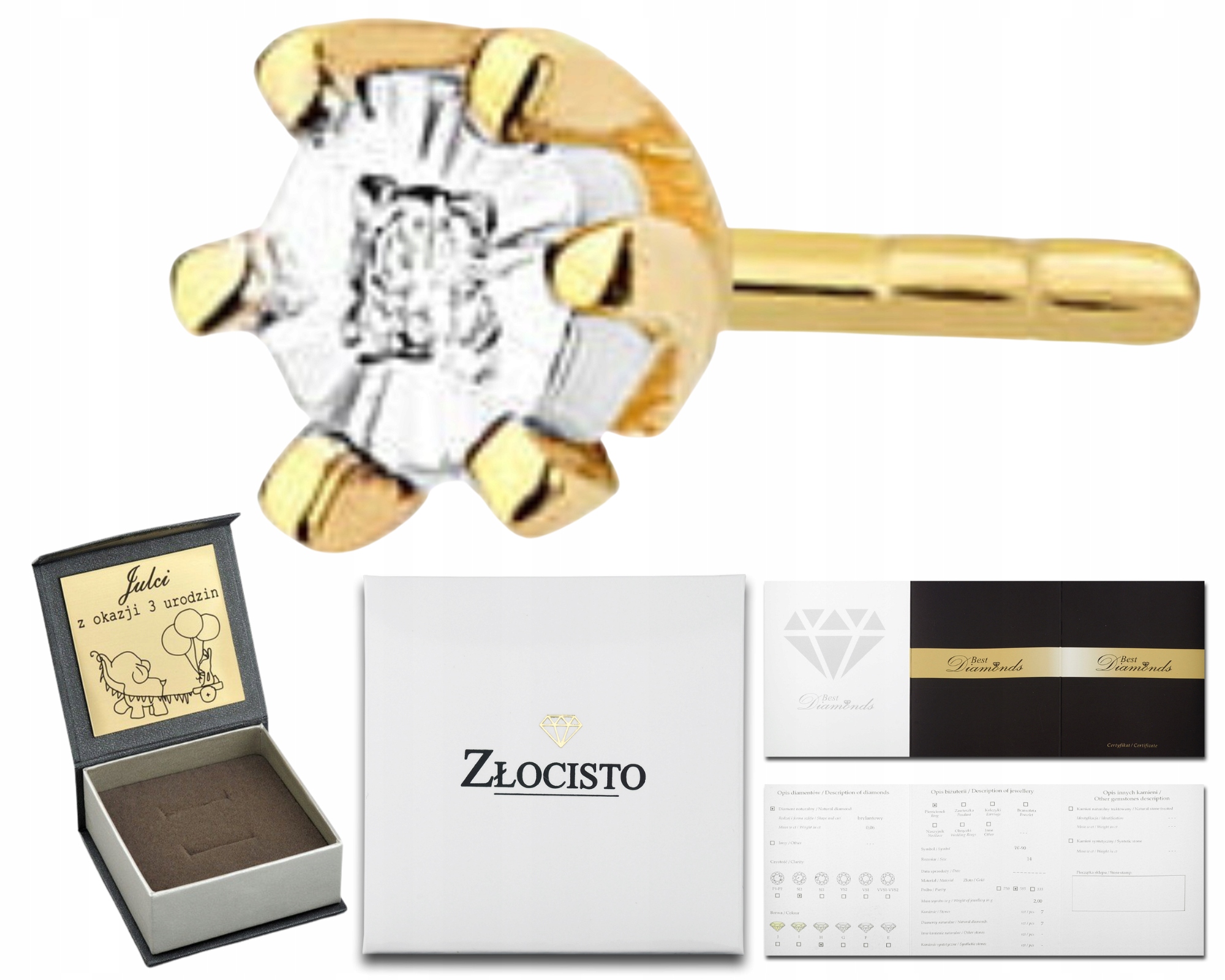 Zlatý Náušnice Briliant Diamant Klasický 1 Kus Helix