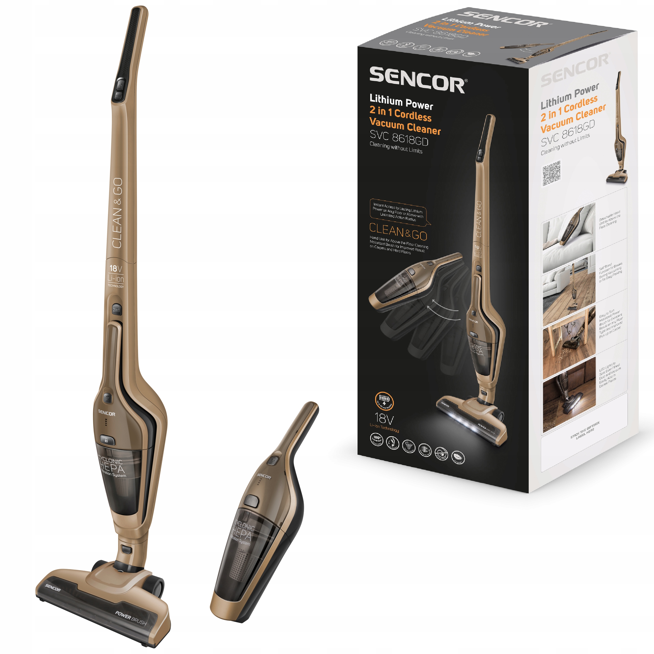 Odkurzacz Pionowy Sencor Svc 8618GD 2w1 Hepa 45min