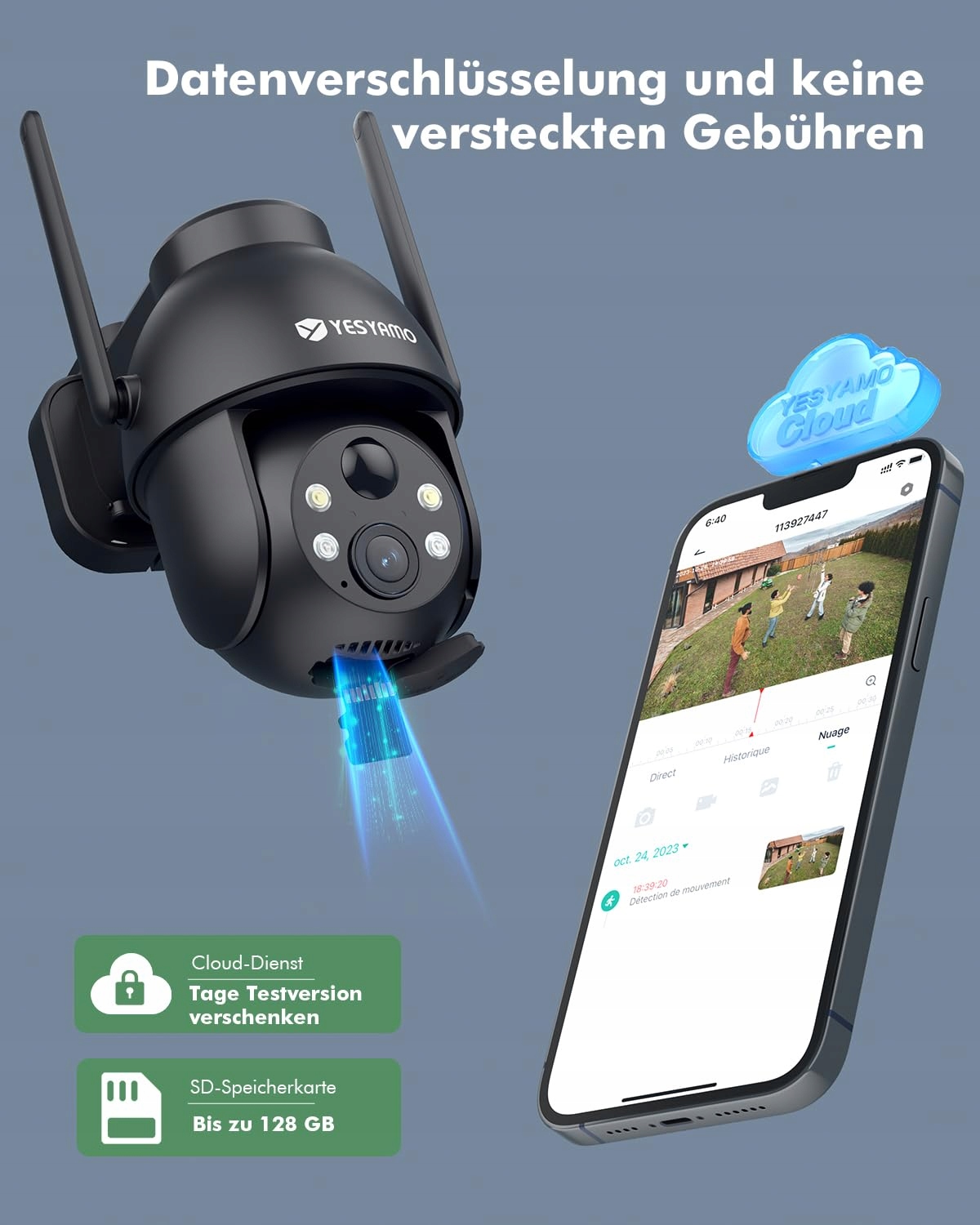 YESYAMO Kamera Zewnętrzna 2K 355°/90° Pan Tilt WLAN Farbnachtsicht — miniatura 8