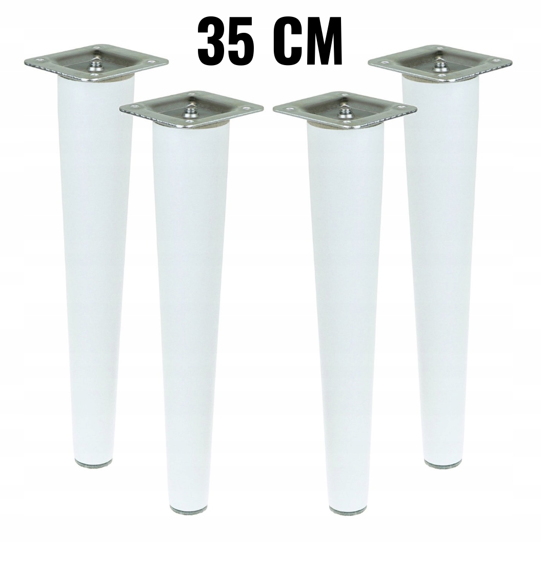

4 x nogi nóżki drewniane 35 cm z blachami białe