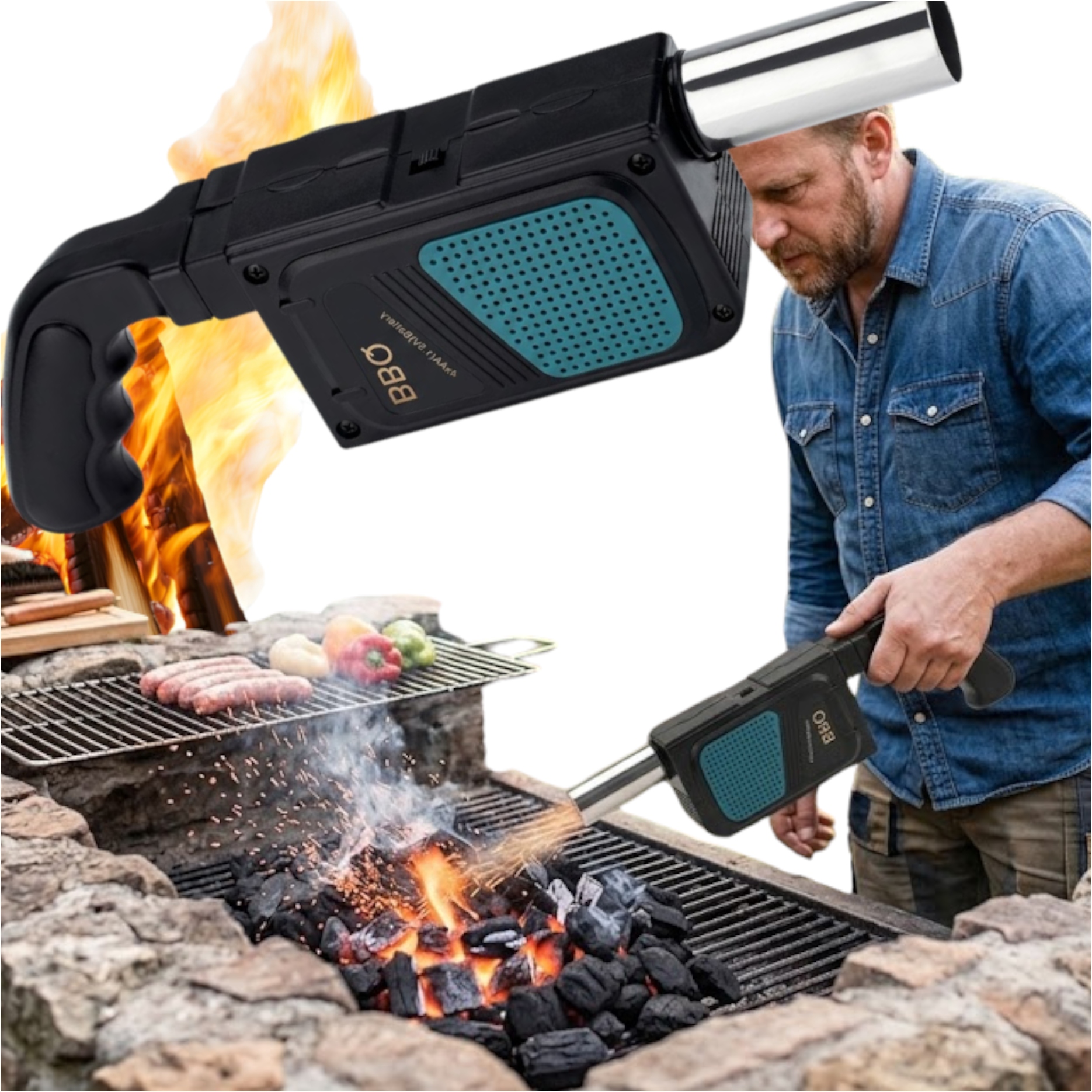 Elektrická dmychadlo pro zapalování grilu a ohně, praktické na baterie