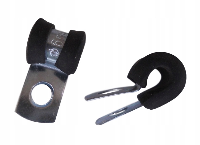 10x Opaska zaciskowa 6mm obejma metalowo-gumowa przewodów Oczko na śrubę M6