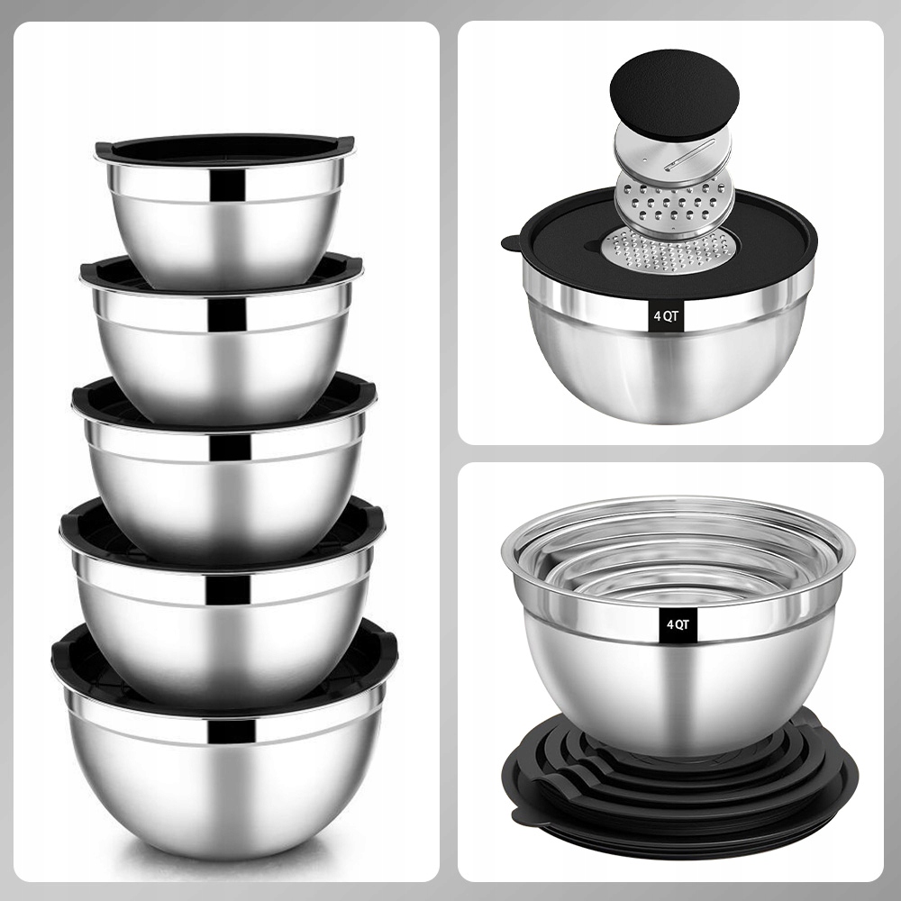 Gastronomická Ocelová Kuchyňská Mísa 5 Ks 4.5 L, 2.7 L, 1.6 L, 1.1 L Potravin