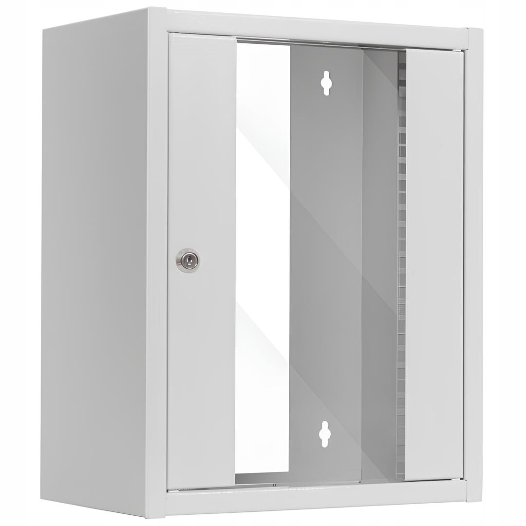 Szafa Wisząca Rack 10'' 9U 300mm Rackowa Złożona Szklane Drzwi Szara