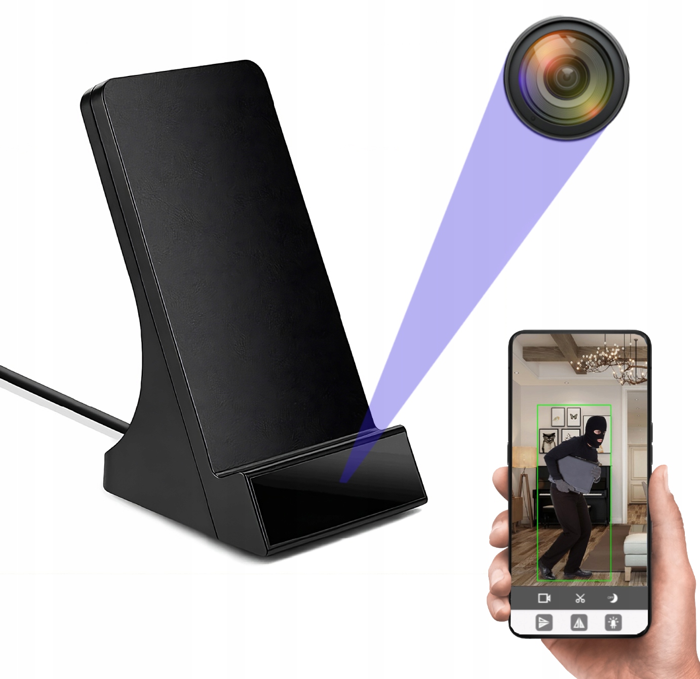 Miniatúrna skrytá špionážna WiFi kamera v živej indukčnej nabíjačke Full Hd