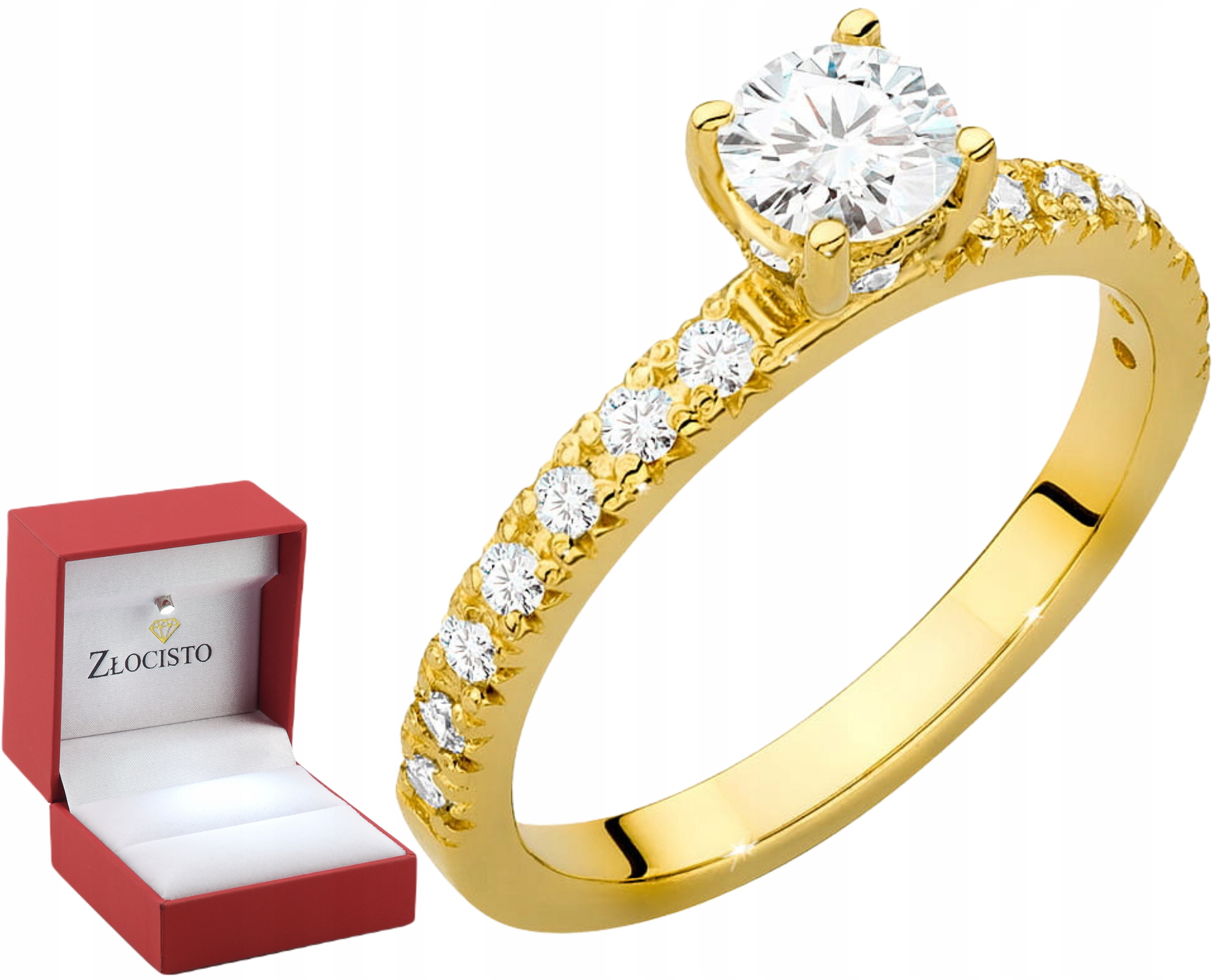 Żółte Złoto Pierścionek Złoty 14K Diamenty Laboratoryjne Luksus I Prestiż