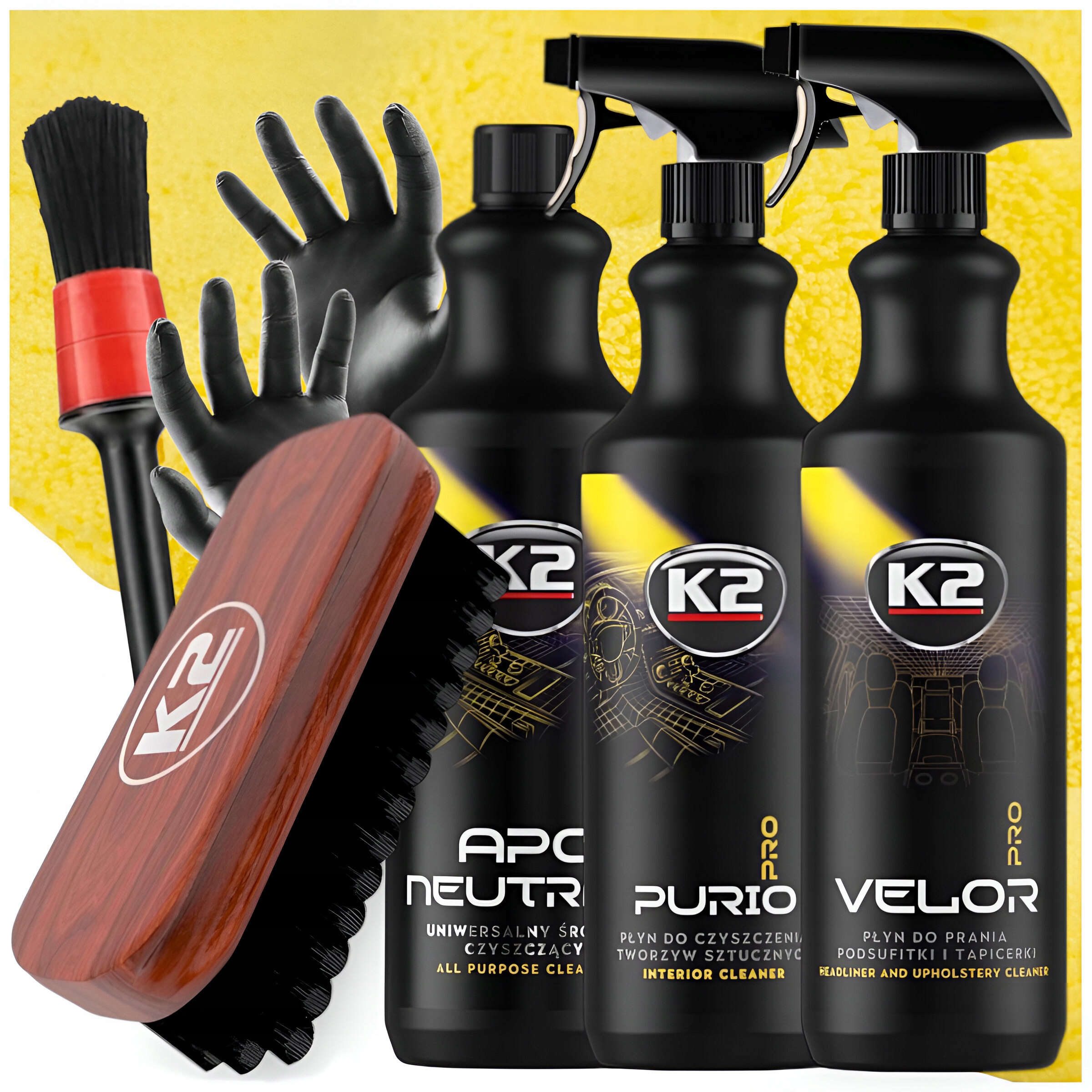 Kompletní Sada Na Čištění Auta K2 Velor Apc Kartáč Detailing