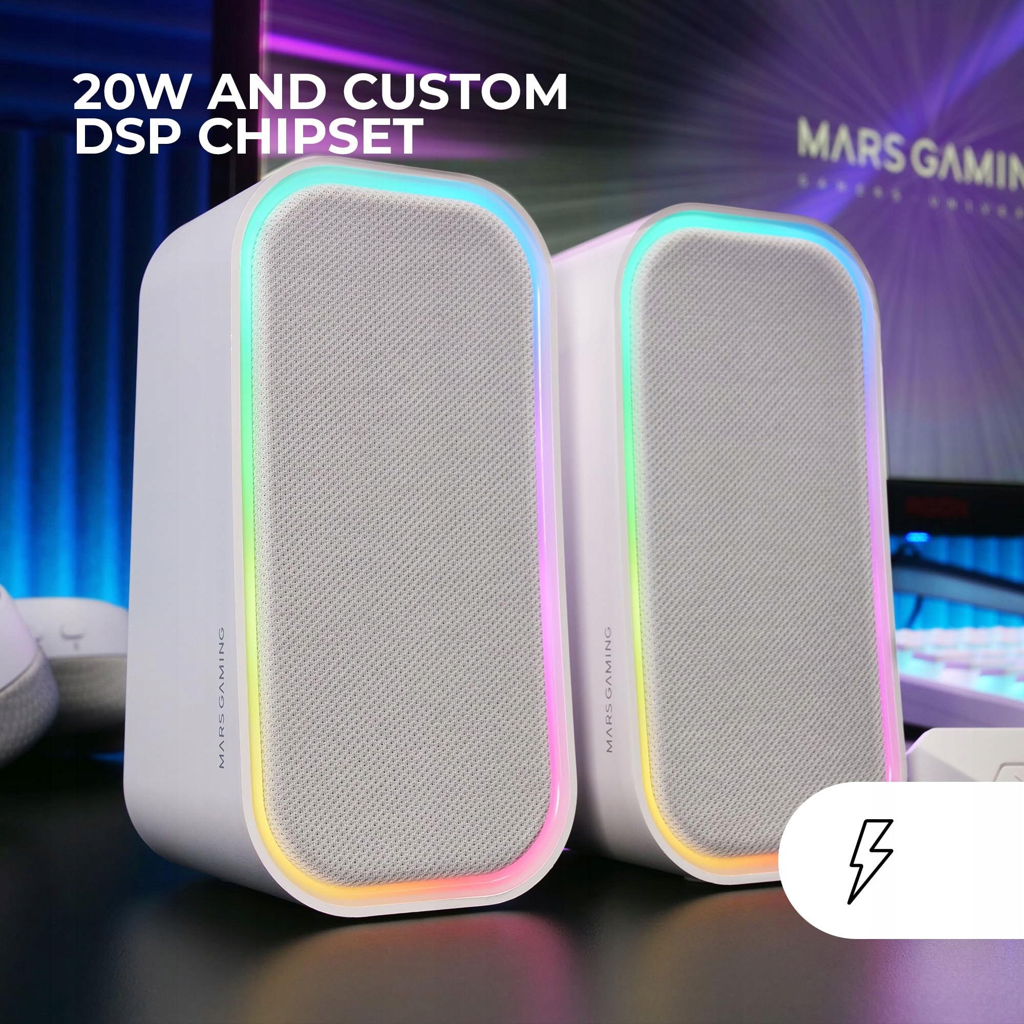 MARS GAMING Kompaktowe Głośniki RGB Dla Graczy MSCUBEW — miniatura 3