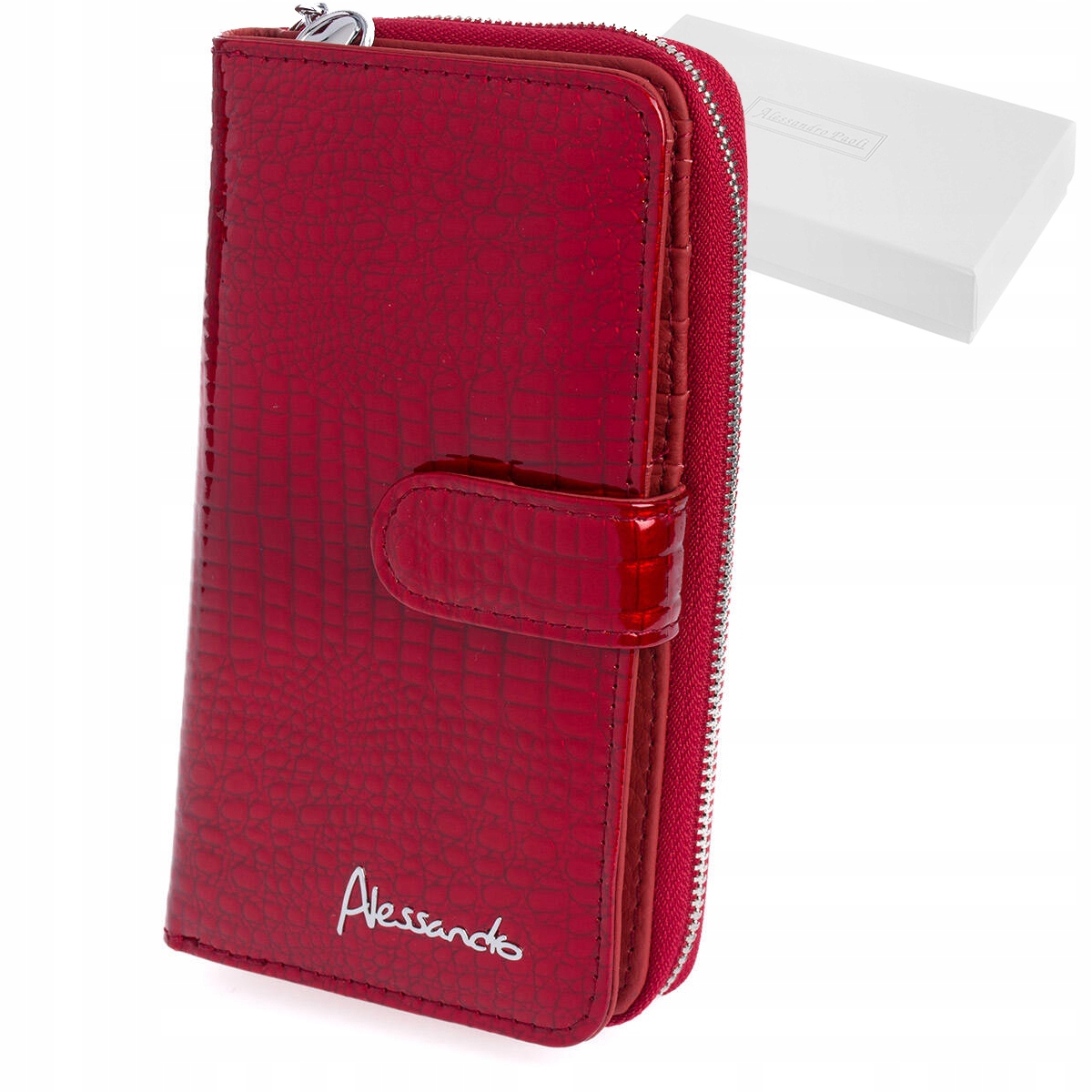 Dámská lakovaná kožená peněženka velká, dvoudílná, červená Alessandro