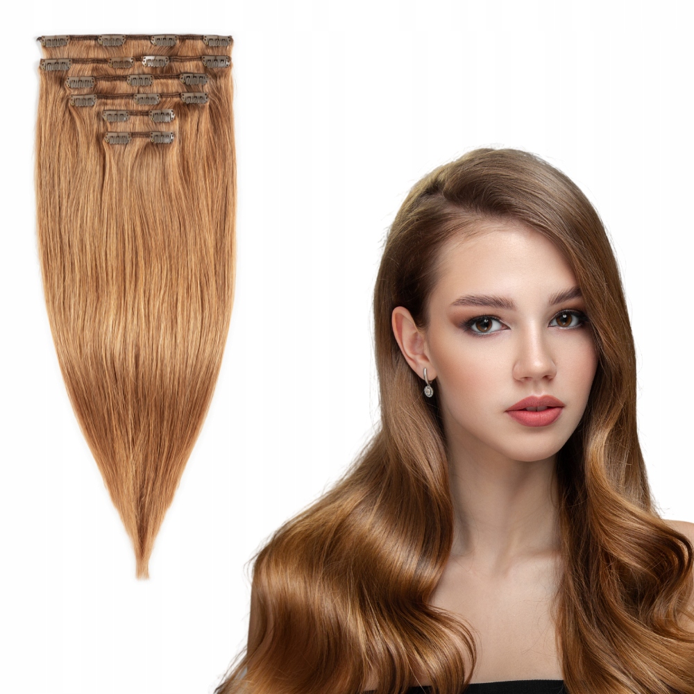Vlasy Clip In 100% přírodní 43 cm 6 pásků 120 g #7A tmavě měděná blond