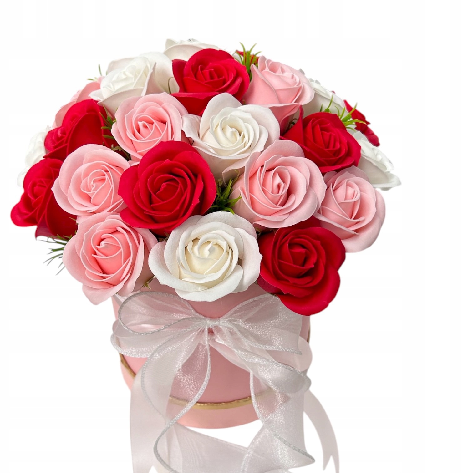 velký Flowerbox s mýdlovými květinami Dárek Upomínka Květinový box Mýdlové růže