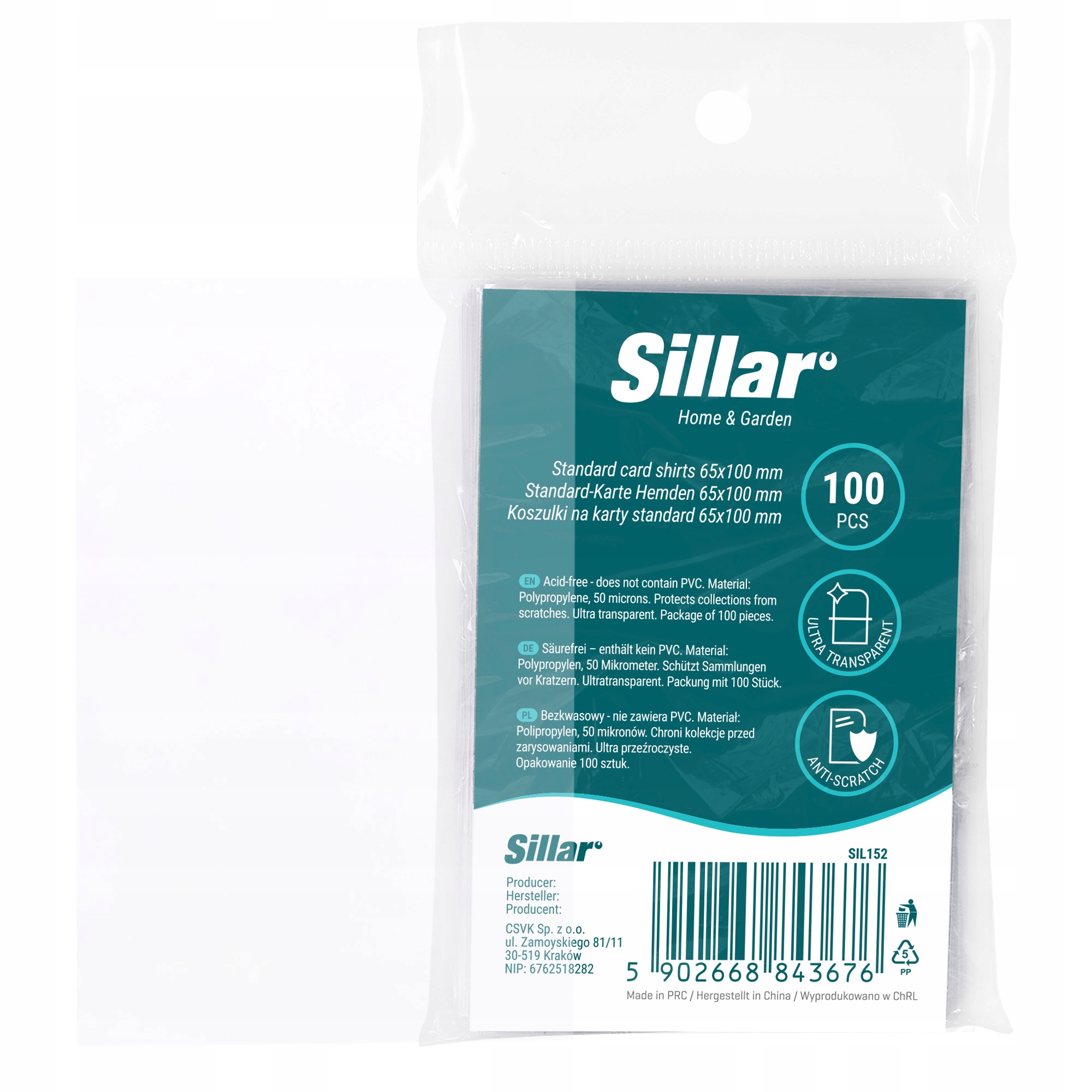 Koszulki na karty kolekcjonerskie Sillar Standard 65 x 100 mm 50 mikronów
