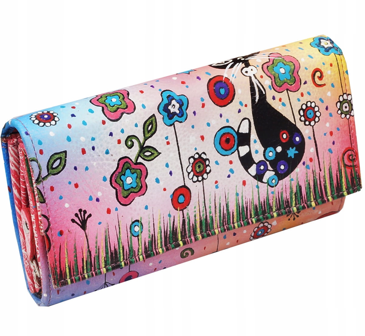 Kochmanski skórzany portfel damski ręcznie malowany w koty