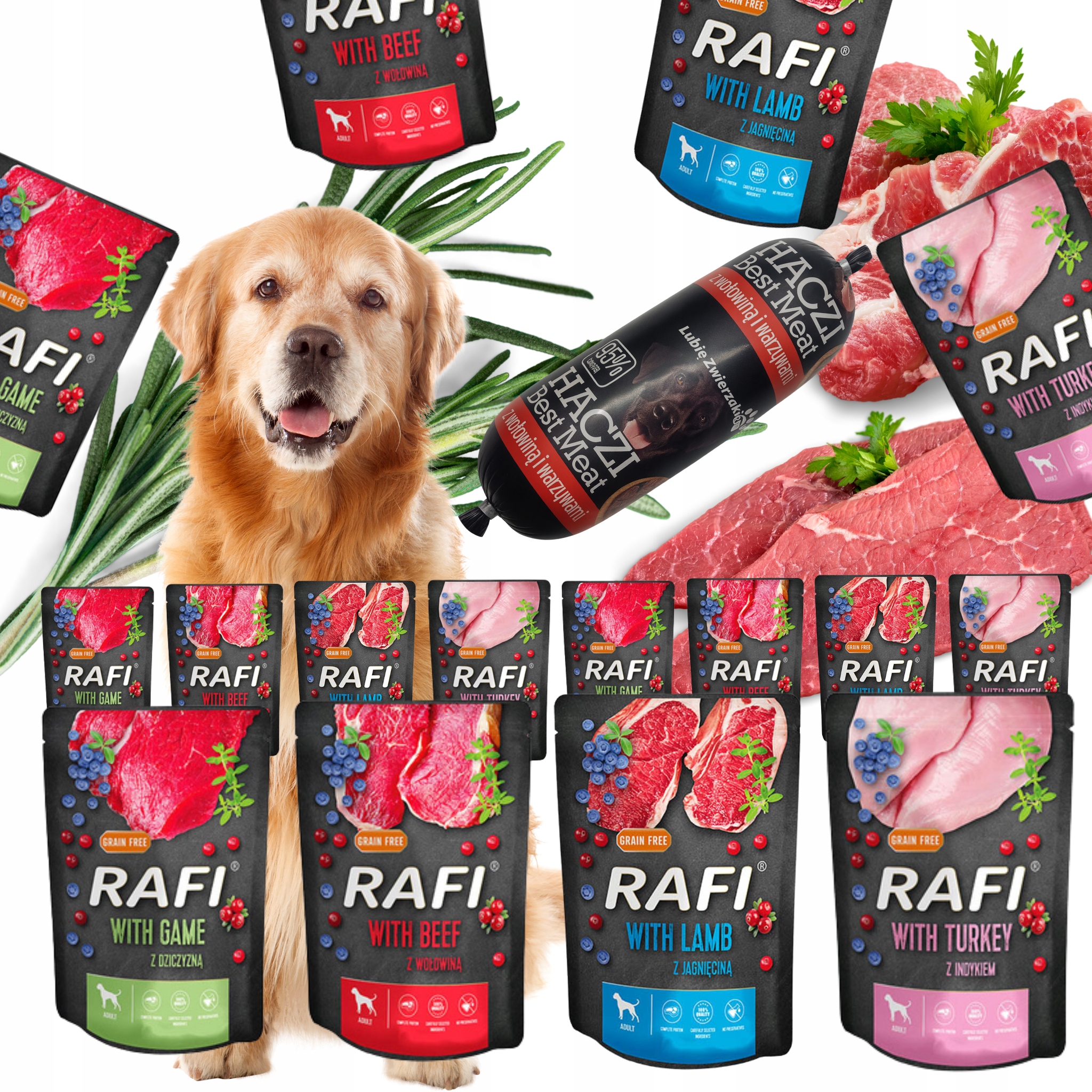 Levně Krmivo pro psy Rafi Dn sáčky mix 300 g 24 ks tyčinka Haczi 450 g