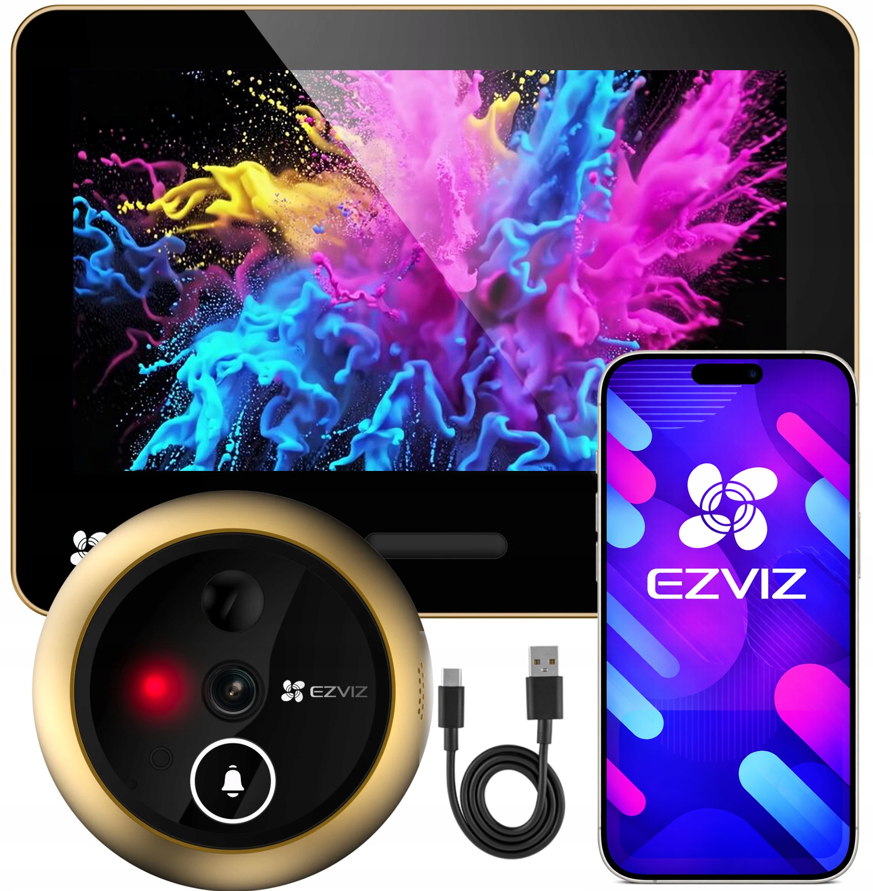 Kukátko Ezviz EP4 Gold 4K 8MP Dotykový Displej Detekce Obličeje 7100 mAh