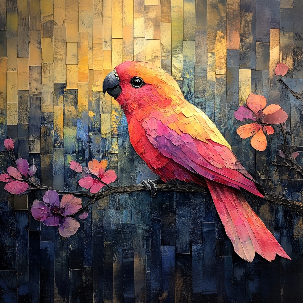 Obraz Na Plátně Canvas Ptáček Papoušek Květiny Grafika 80x80