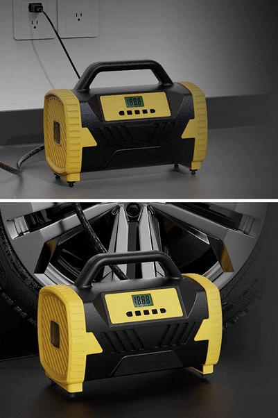 KOMPRESOR SAMOCHODOWY 12V 230V SPRĘŻARKA PRZENOŚNA Model M5 Sprężarka LED LCD AUTO STOP BEZOL LATARKA