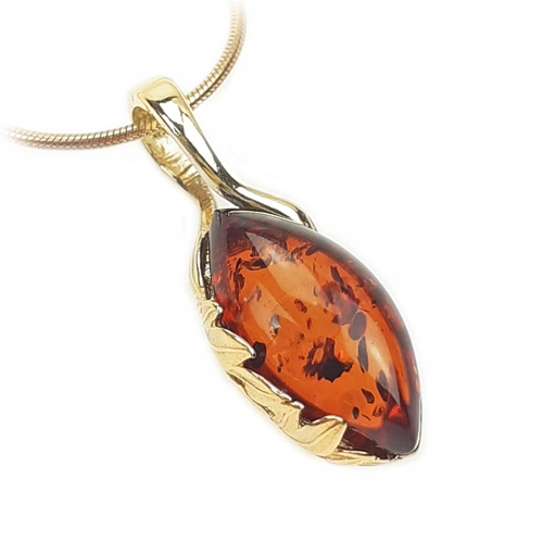 Zlatý Náhrdelník přívěsek z Jantaru ze Stříbra řetízek dárek Velikonoce