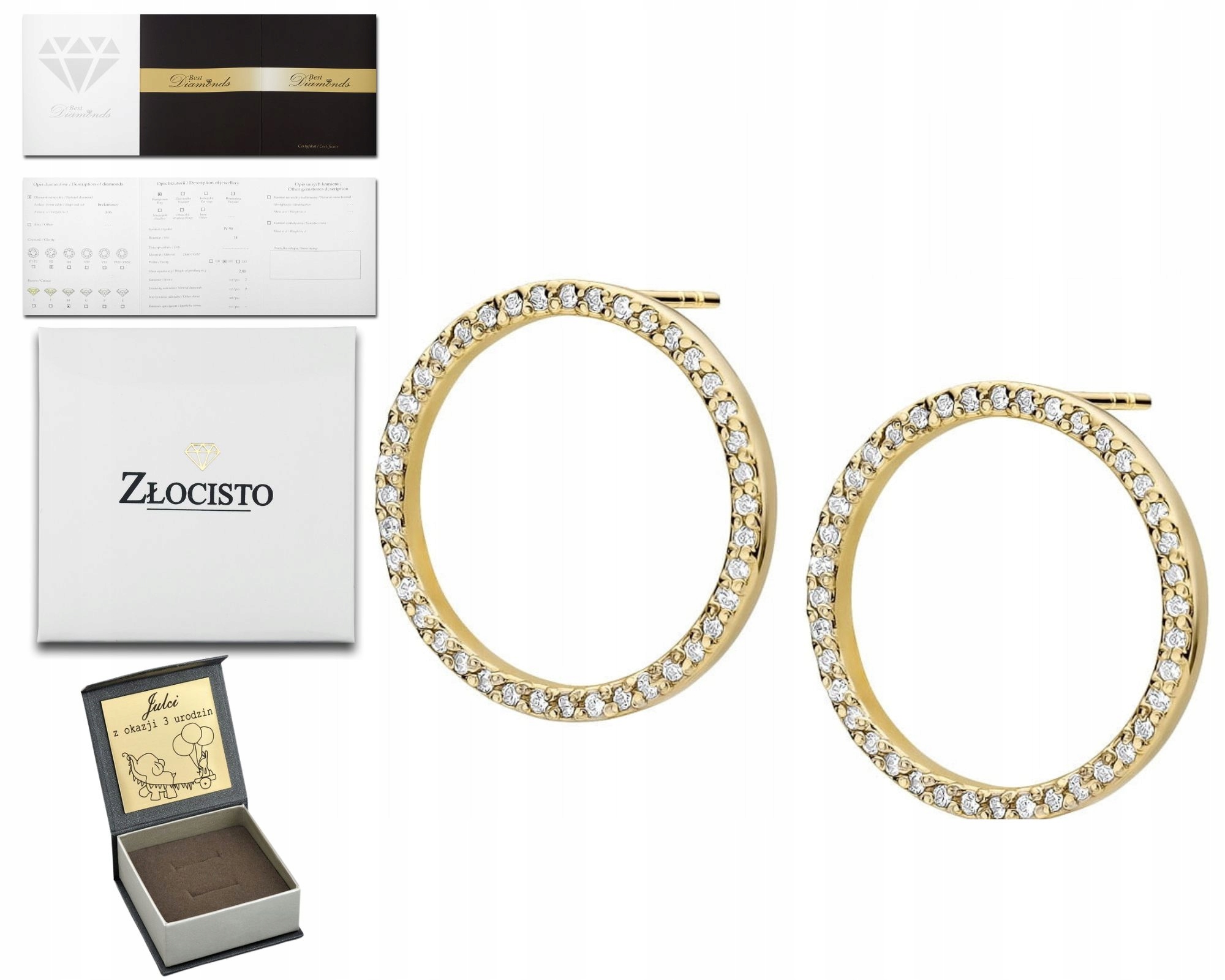 Zlaté Náušnice S Brilianty Kroužky Kolečka 585 Gravírování