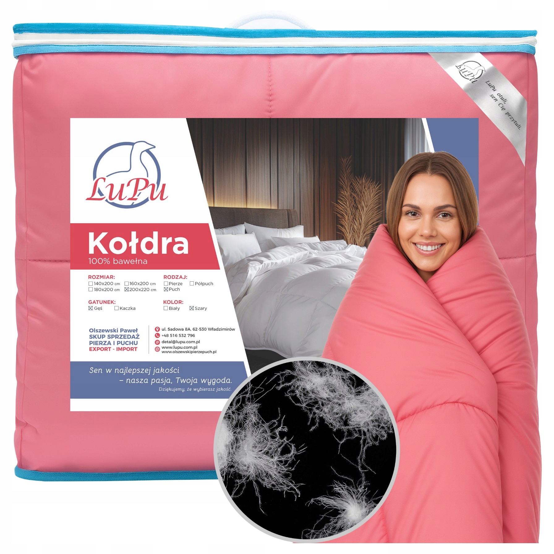 Prikrývka 200x220 Páperová celoročná antialergická Páperová Husa A1 Ružová Lupu