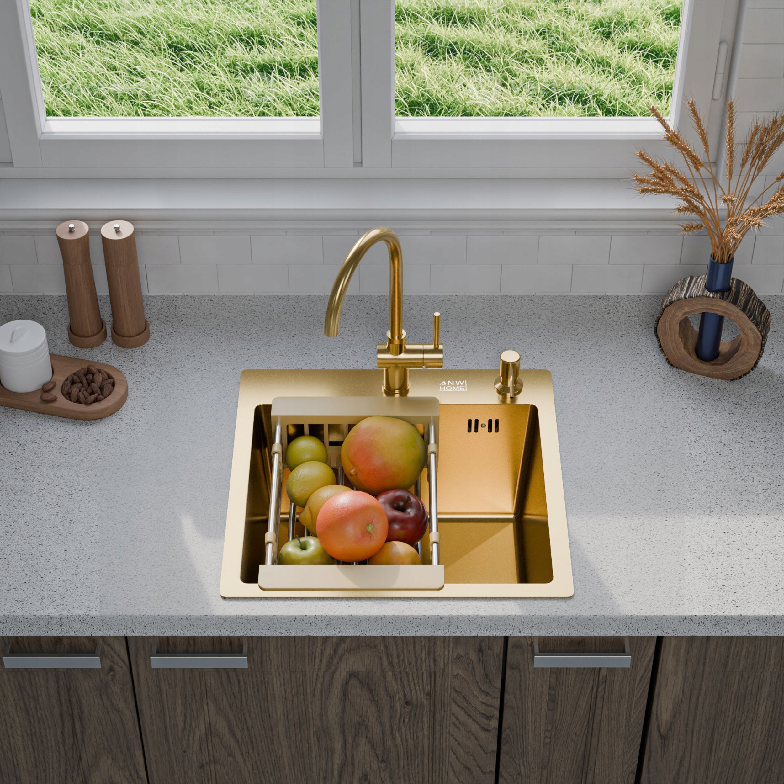 Jednokomorový Drez Zlatý Nano Gold Pvd 46x45x22 cm
