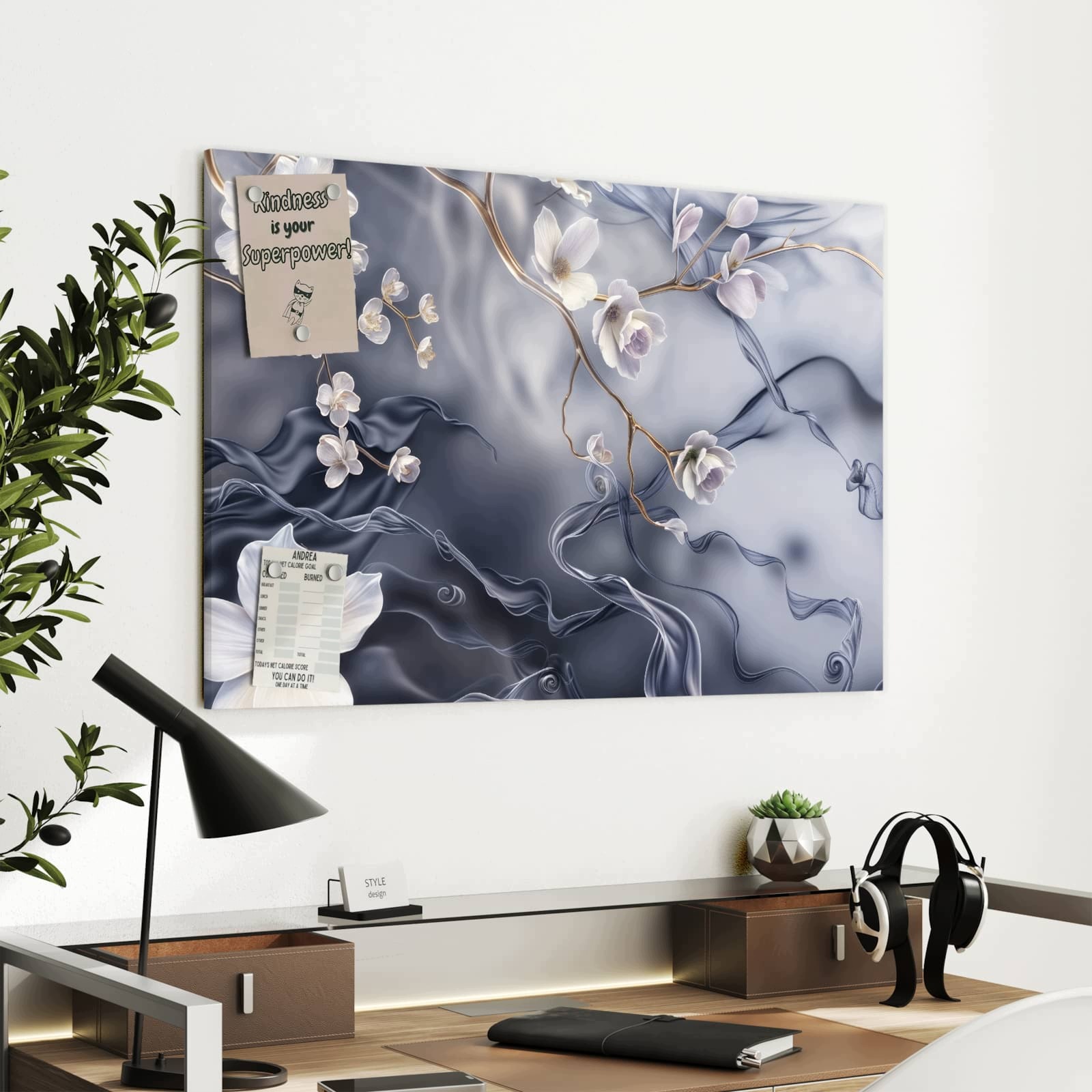 Magnetická tabule Vlny květin Jedwab 90 × 60 cm