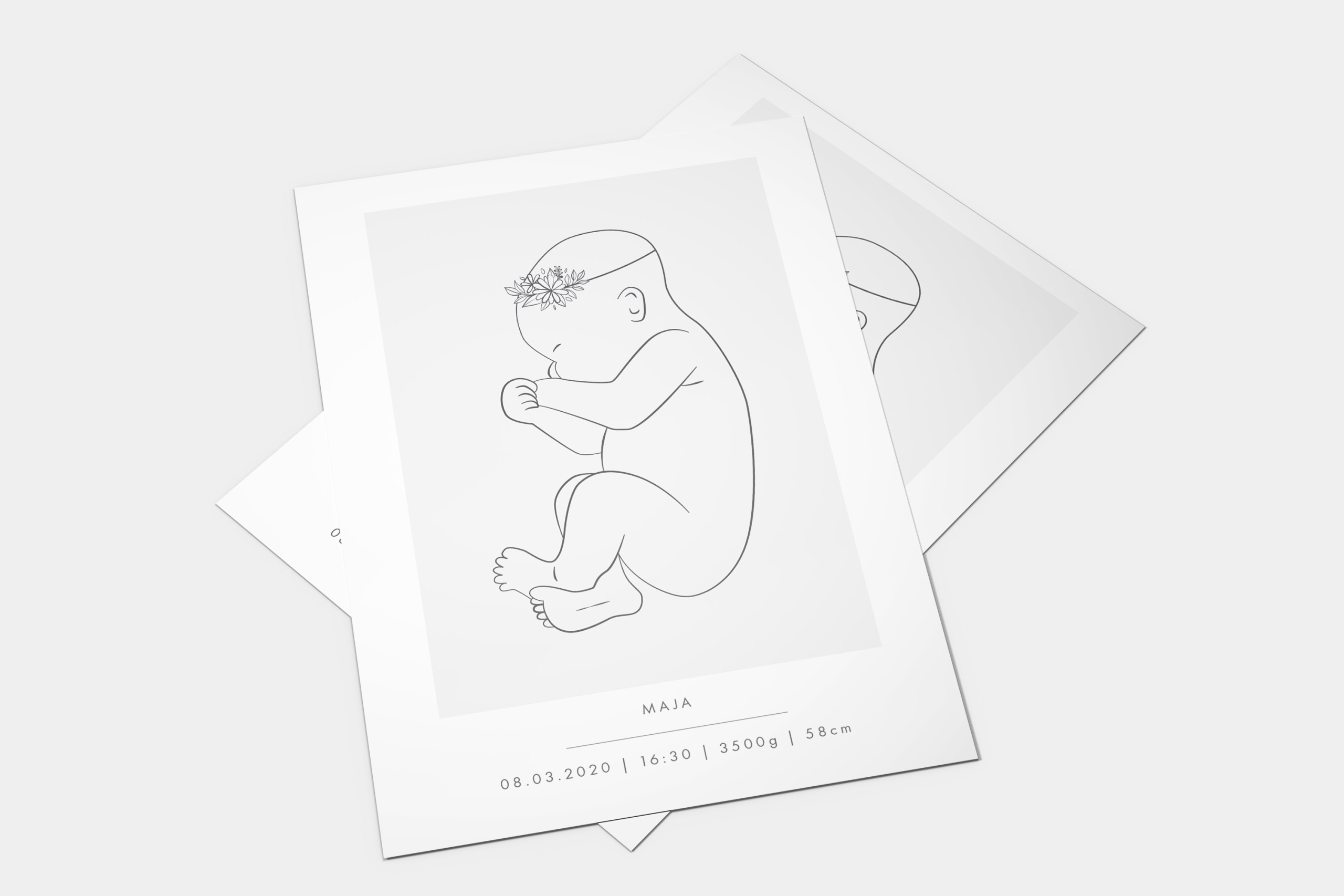 Plakat Prezent Metryczka Noworodka Szara 50x70 Płeć chłopcy dziewczynki