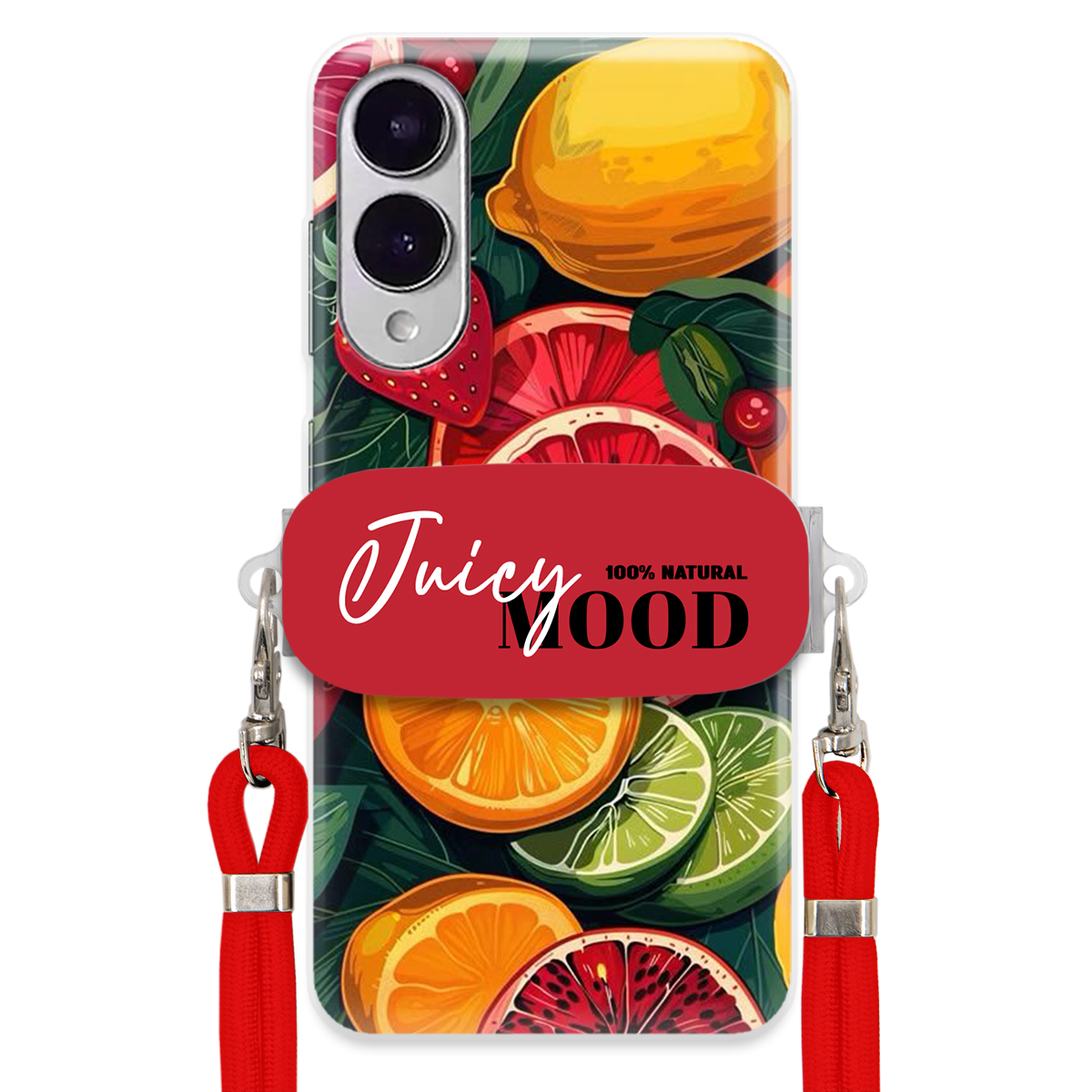Puzdro pre Samsung S25 Edge Červené Crossbody vodítko držiak Juice Mood Ovocie
