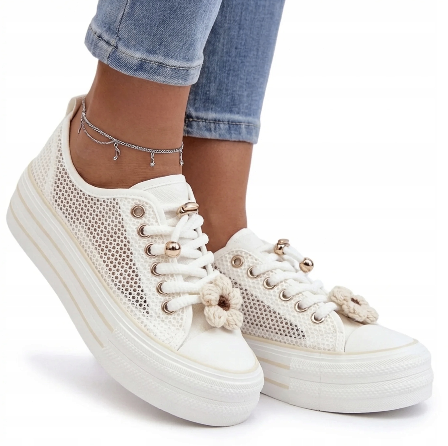 Trampki Damskie Półbuty Buty Sportowe Filippo DTN7855 Białe Ażurowe 39