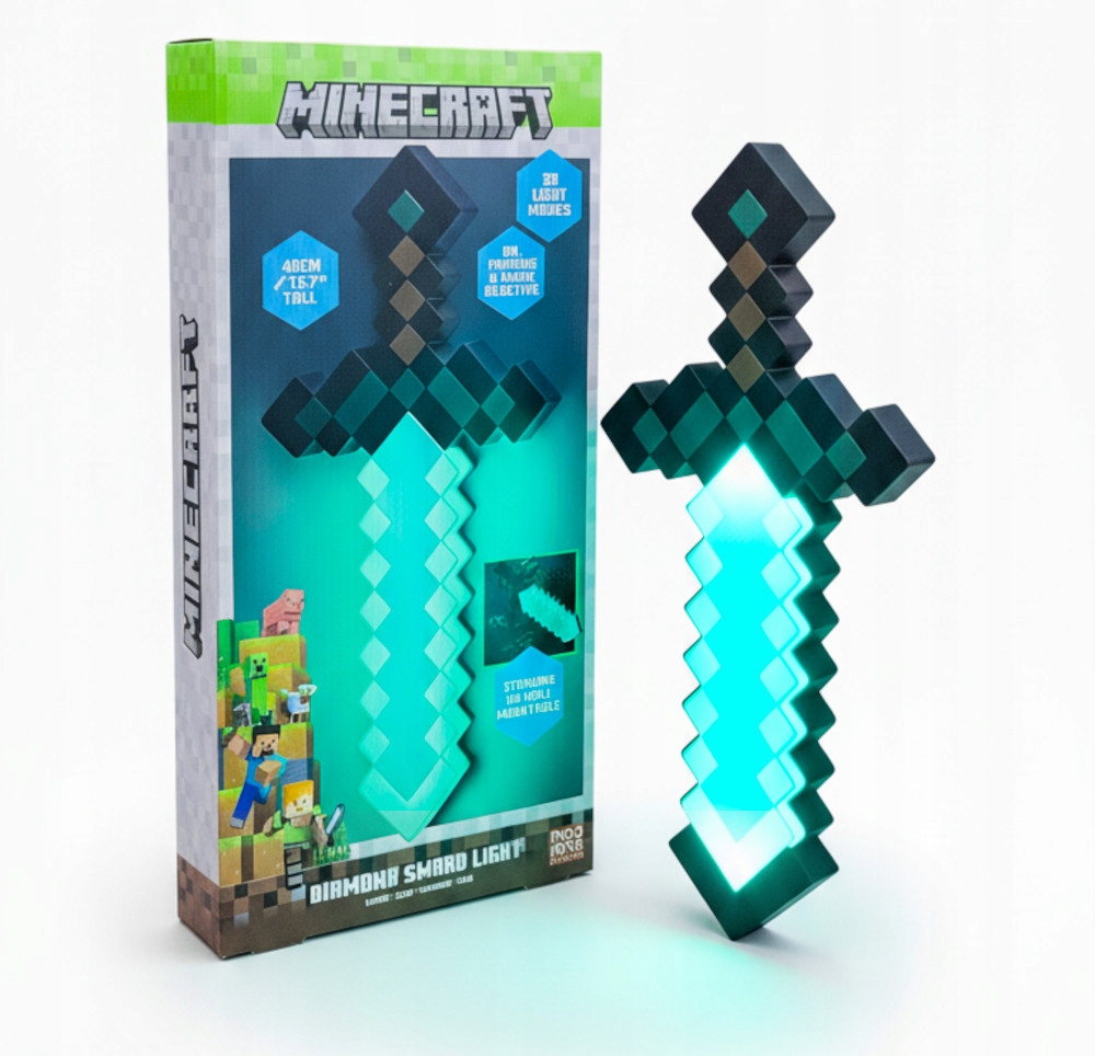 Minecraft Diamond Sword Light Led lampička 40 cm Usb-c Dárek pro hráče dítěte