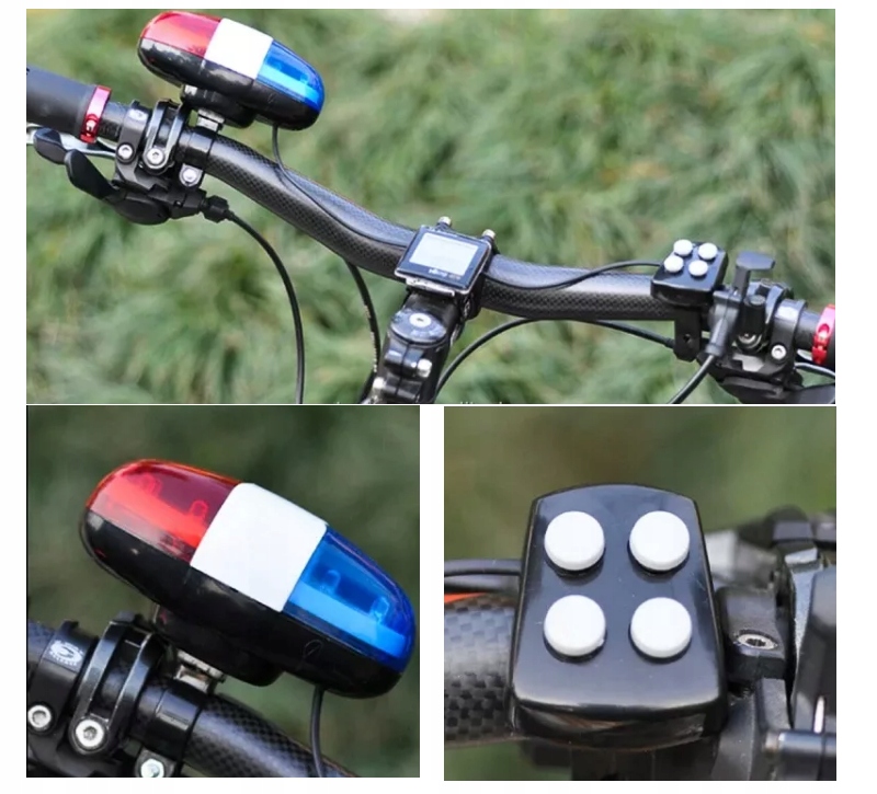 LAMPKA ROWEROWA DZWONEK SYRENA DŹWIĘKOWA POLICJA STRAŻ LED KOLORY Kolor dominujący pomarańcze i czerwienie