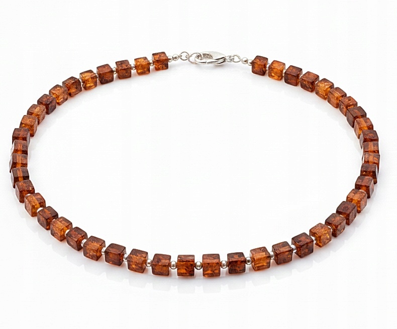 Stříbrná Kolia Kostka Baltský Jantar Jantarový Náhrdelník