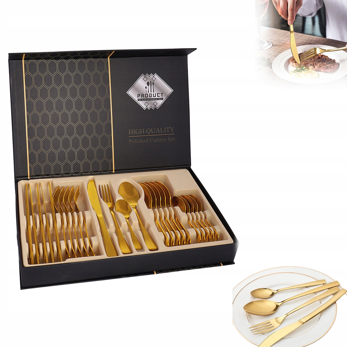 Sada Zlatých Příborů Sada Příborů Pro 6 Osob Nerezová Ocel 24 Dárků