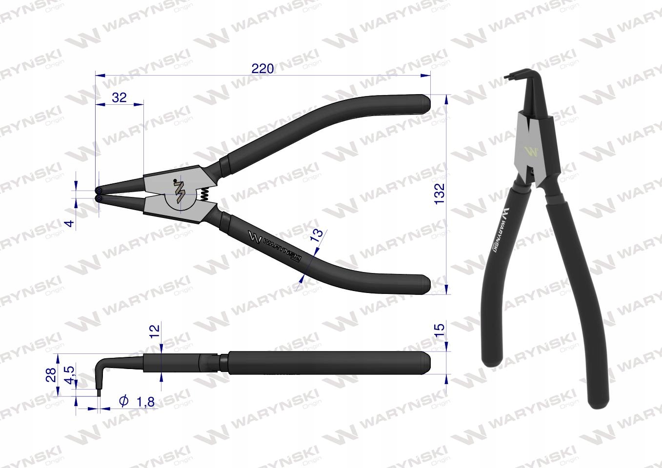 Szczypce do pierścieni osadczych 220 mm WARYŃŚKI Kod producenta WMP115