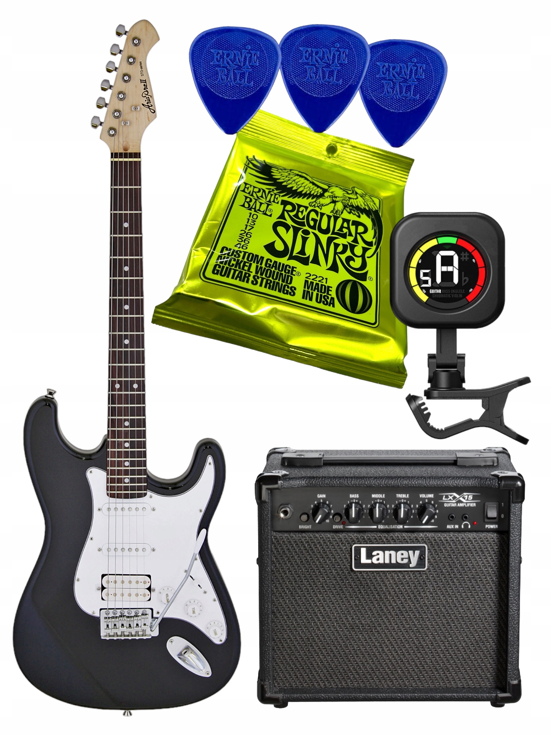 ARIA PRO II STG004 BK gitara elektryczna + Laney LX15 wzmacniacz ZESTAW
