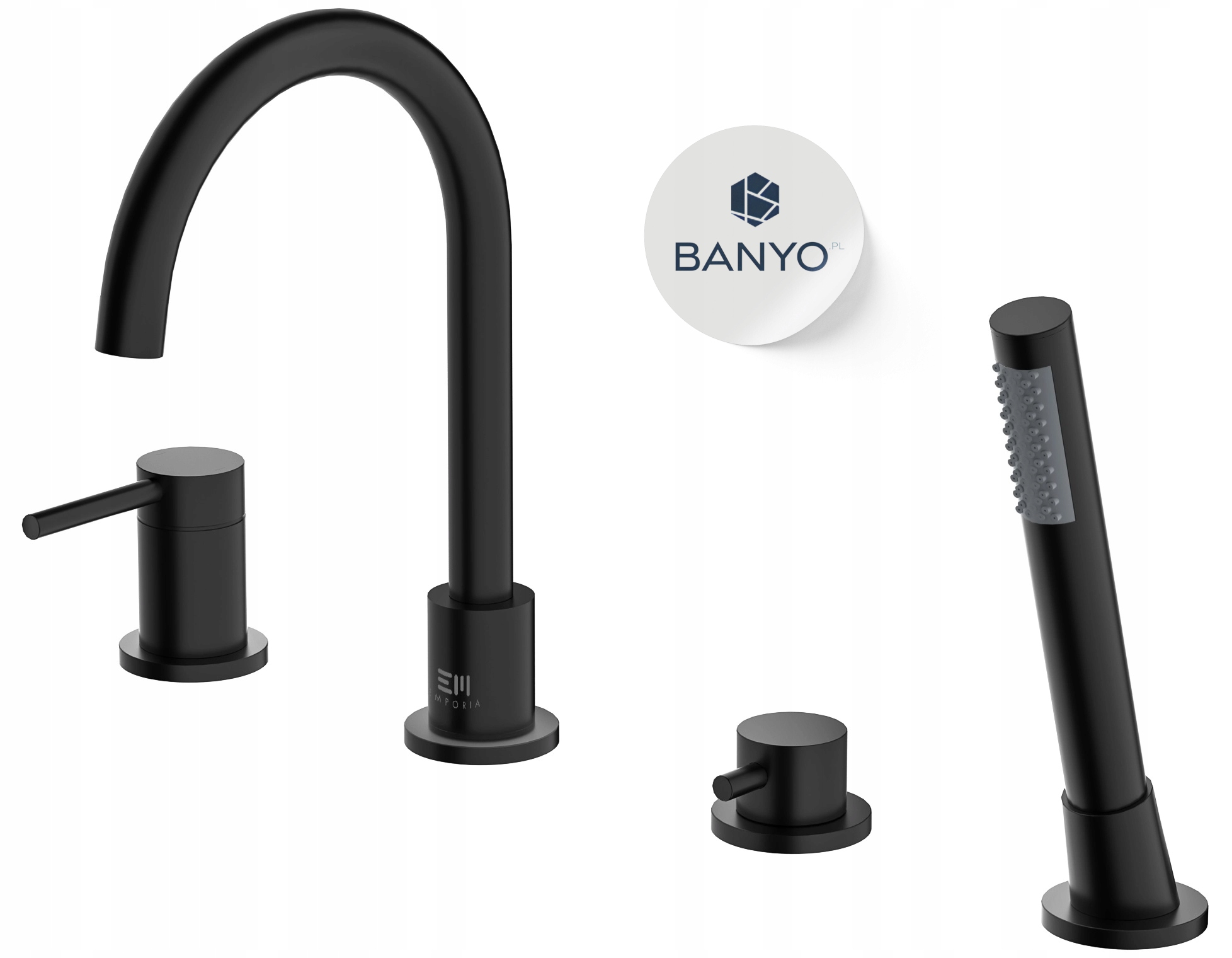 BATERIA WANNOWA 4-OTWOROWA Z ZESTAWEM PRYSZNICOWYM PODTYNKOWA CZARNY MAT