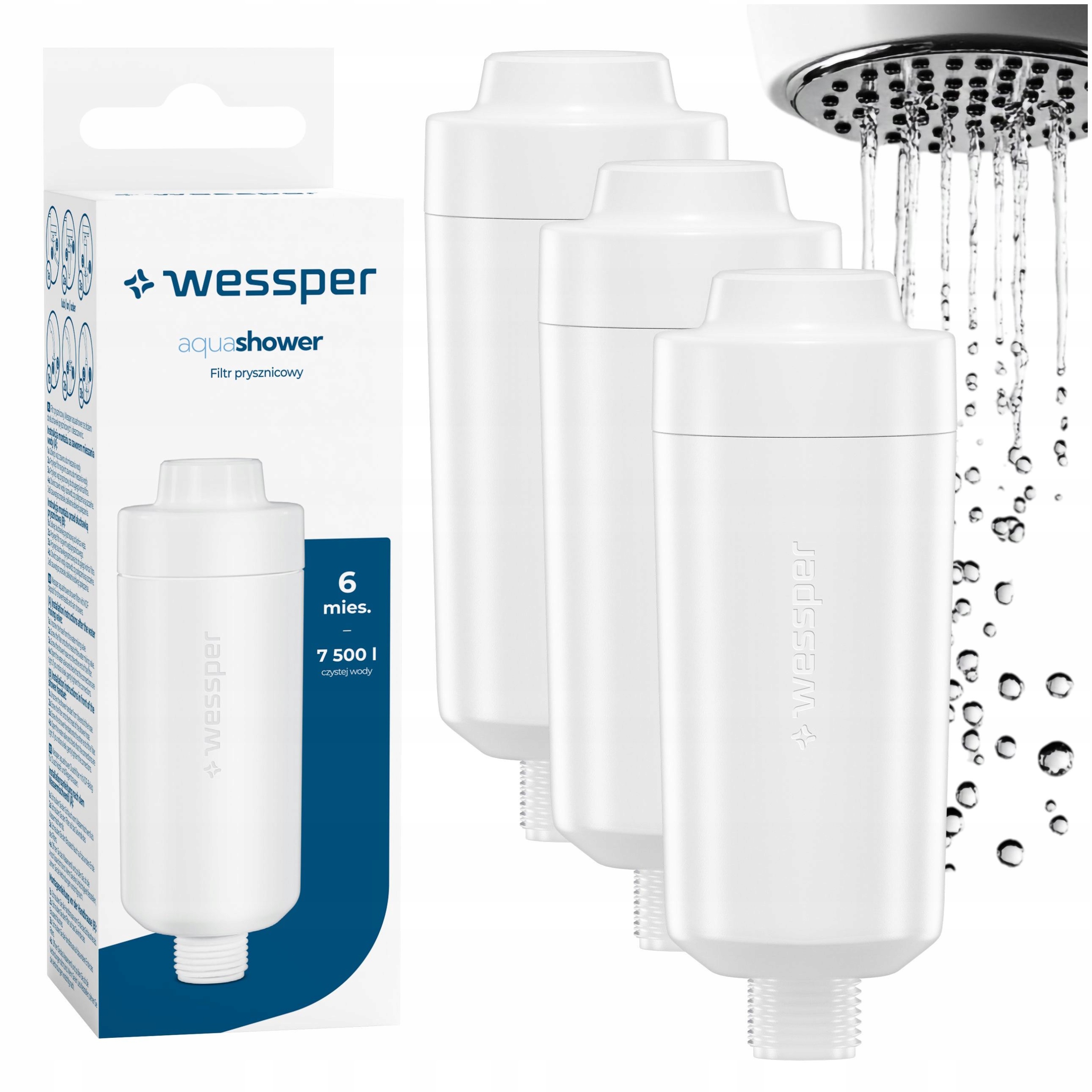 3x Filtr Wody Prysznicowy do Prysznica Wessper Aqua Bpa free